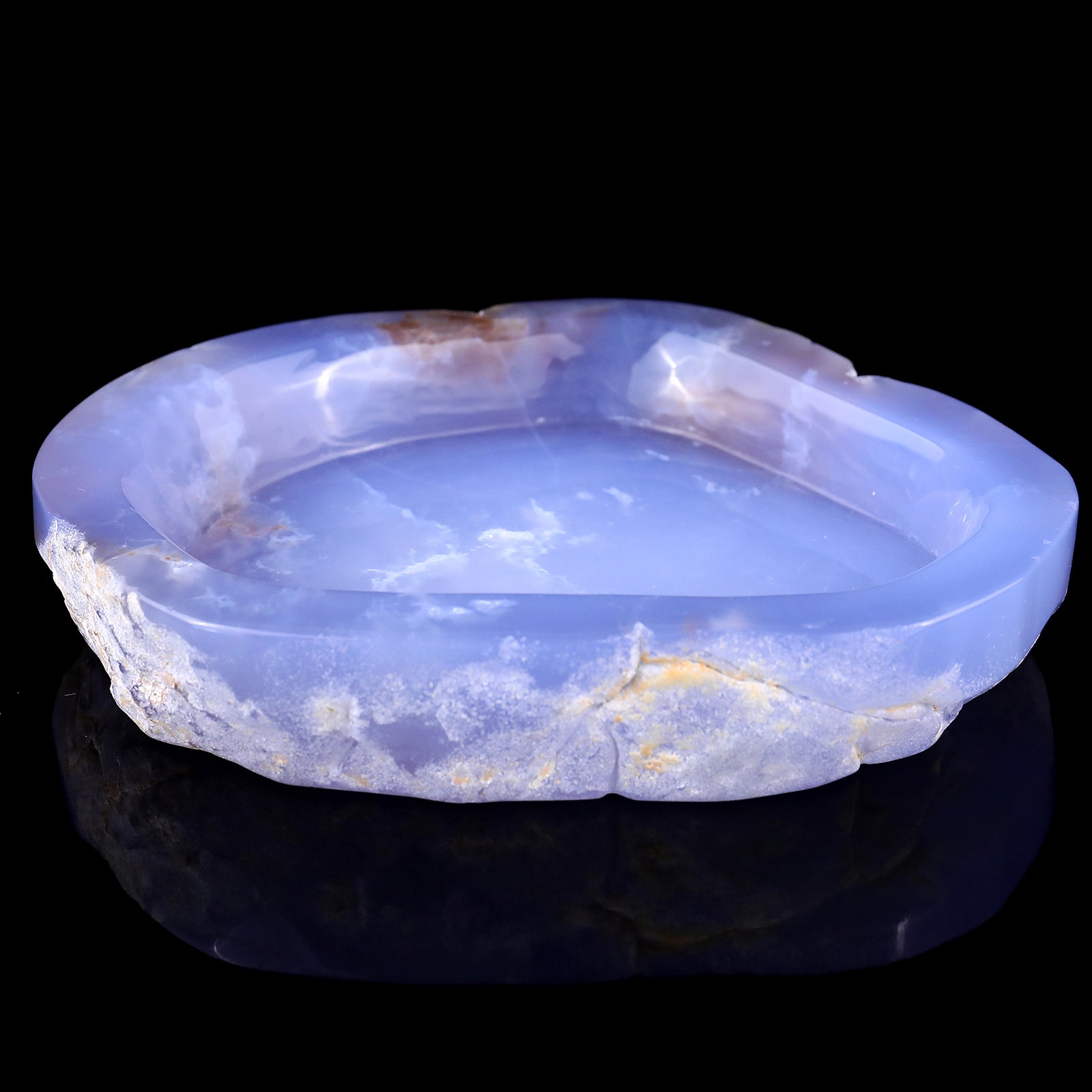 5.9" Blue Chalcedony Hand Carved Crystal Ashtray Fruit Tray Crystallumi