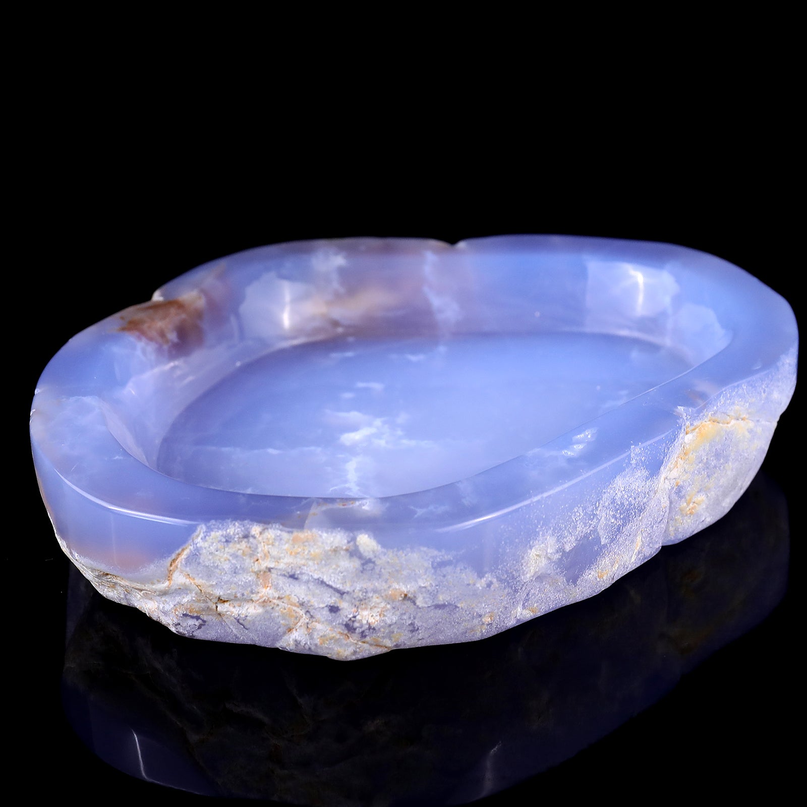 5.9" Blue Chalcedony Hand Carved Crystal Ashtray Fruit Tray Crystallumi