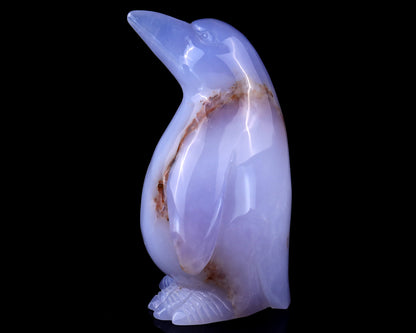 5.9" Blue Chalcedony Hand Carved Crystal Penguin Sculpture Crystallumi