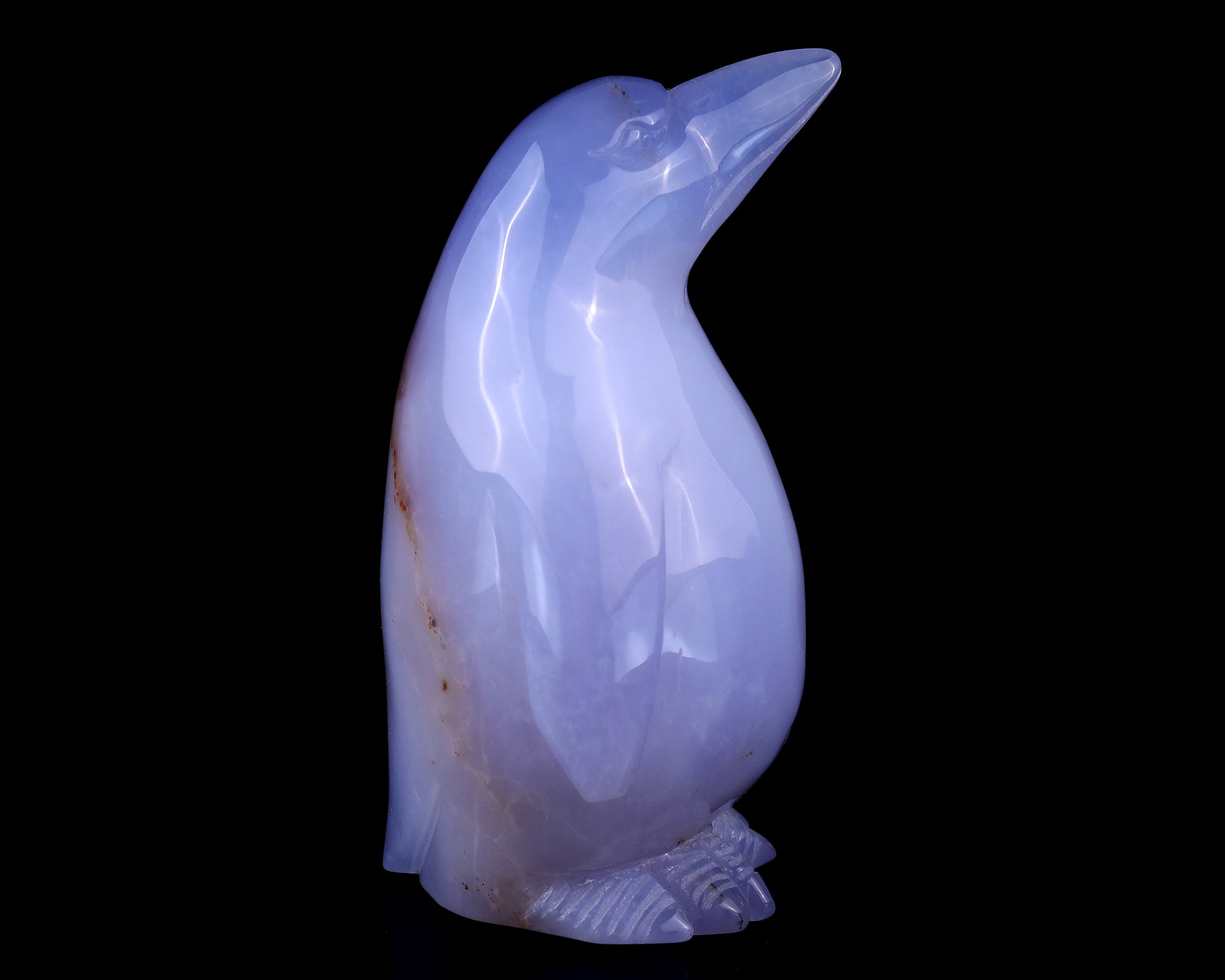 5.9" Blue Chalcedony Hand Carved Crystal Penguin Sculpture Crystallumi