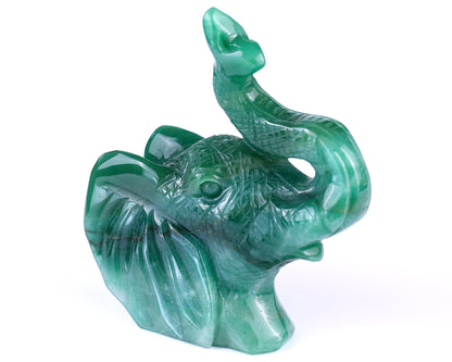 5.9" Green Aventurine Hand Carved Crystal Elephant Sculpture Crystallumi