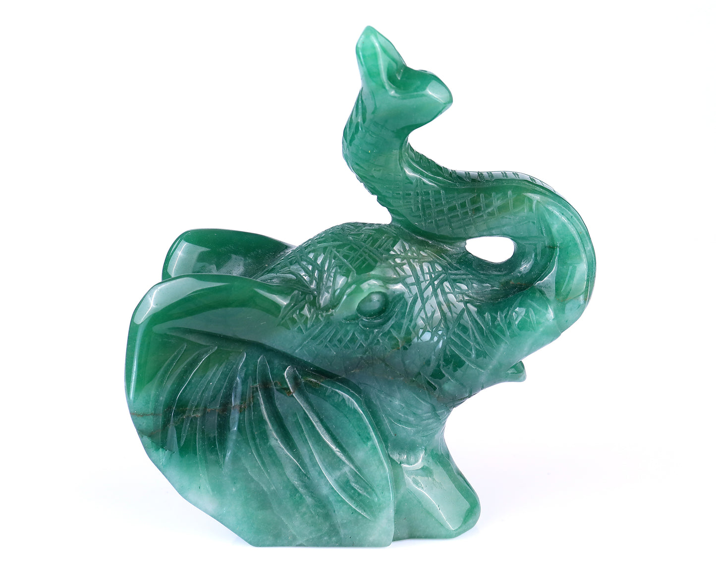 5.9" Green Aventurine Hand Carved Crystal Elephant Sculpture Crystallumi