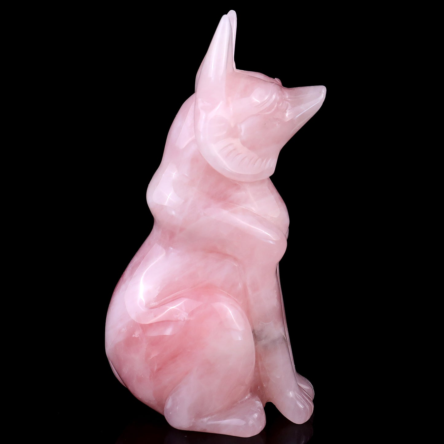 5.9" Rose Quartz Hand Carved Crystal Fox Sculpture Crystallumi