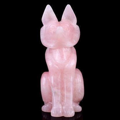 5.9" Rose Quartz Hand Carved Crystal Fox Sculpture Crystallumi