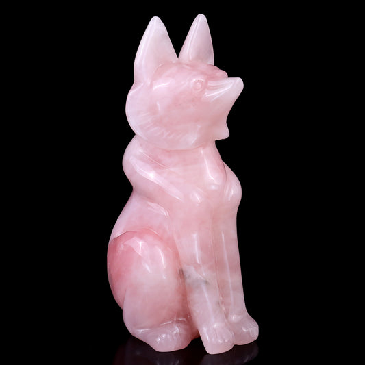 5.9" Rose Quartz Hand Carved Crystal Fox Sculpture Crystallumi