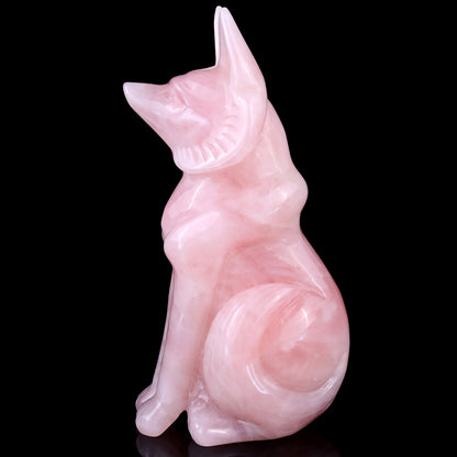 5.9" Rose Quartz Hand Carved Crystal Fox Sculpture Crystallumi