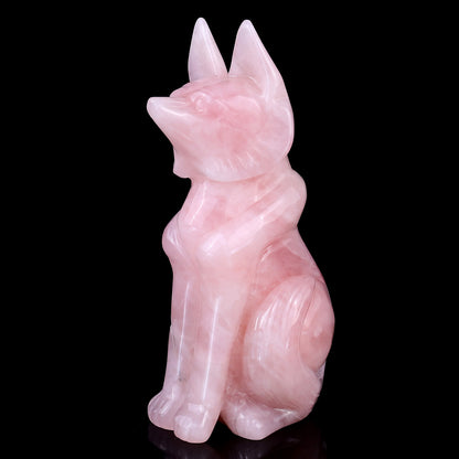 5.9" Rose Quartz Hand Carved Crystal Fox Sculpture Crystallumi