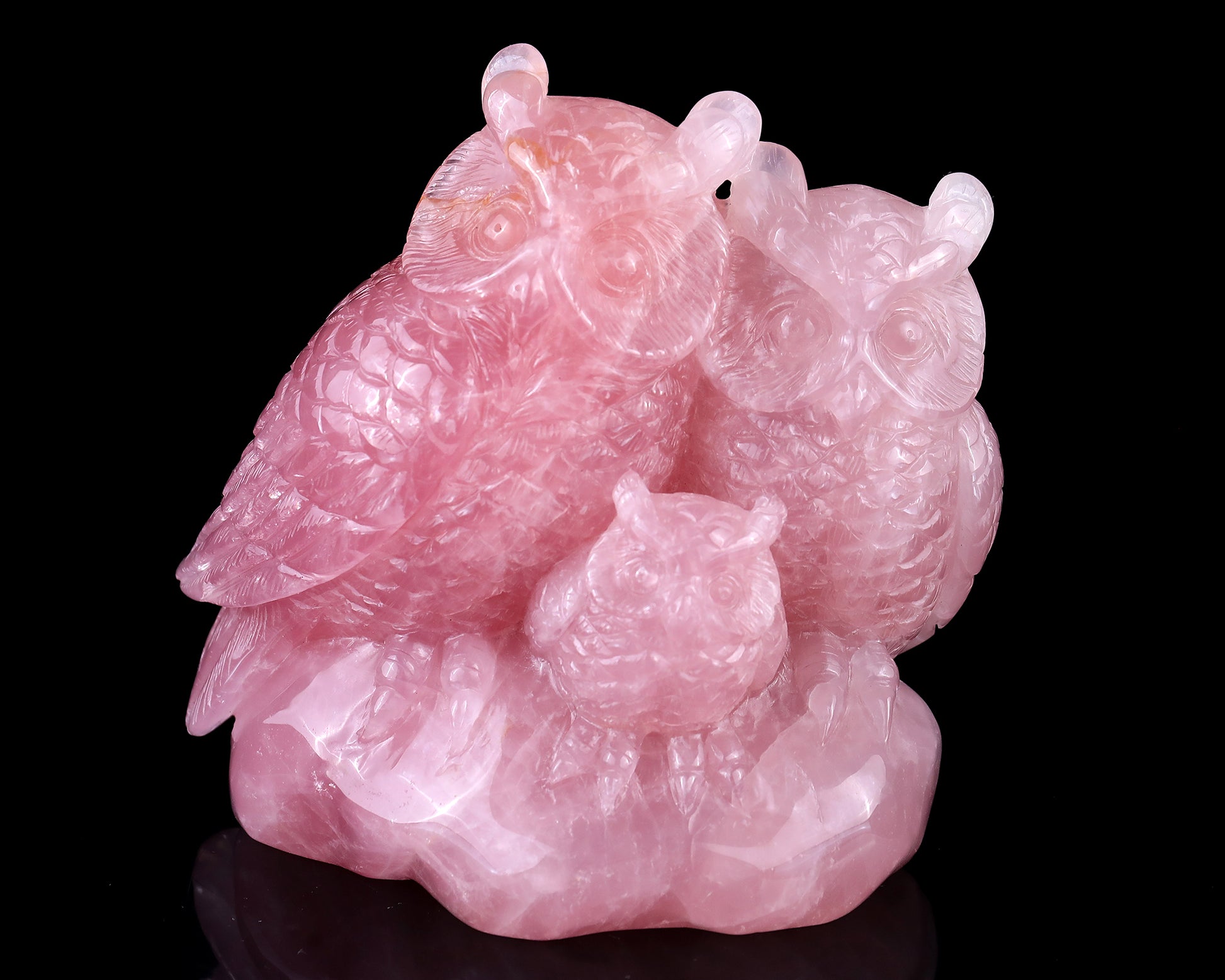 5.9" Rose Quartz Hand Carved Crystal Owls Sculpture Crystallumi