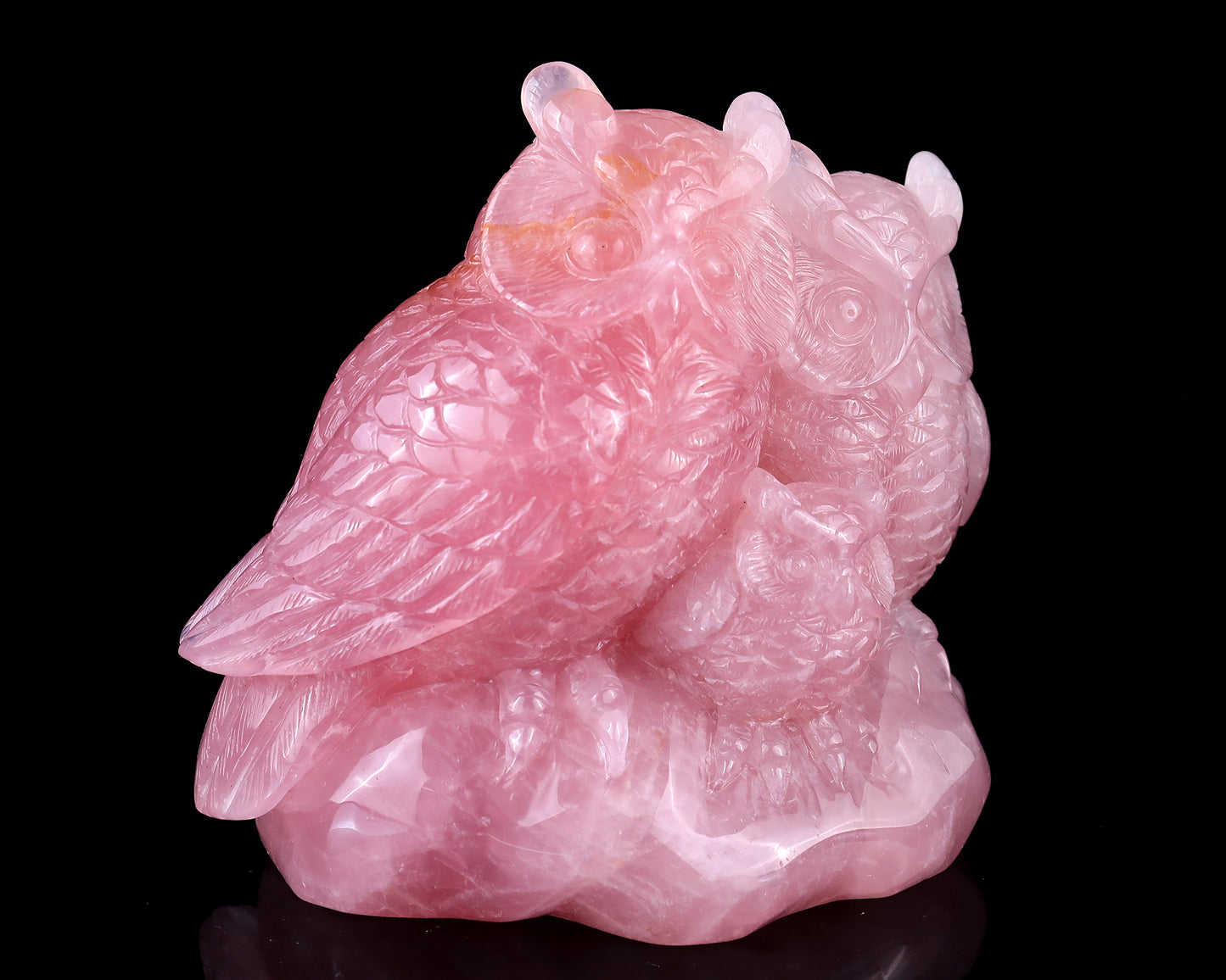 5.9" Rose Quartz Hand Carved Crystal Owls Sculpture Crystallumi