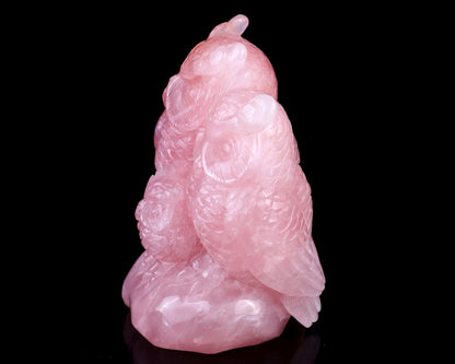 5.9" Rose Quartz Hand Carved Crystal Owls Sculpture Crystallumi