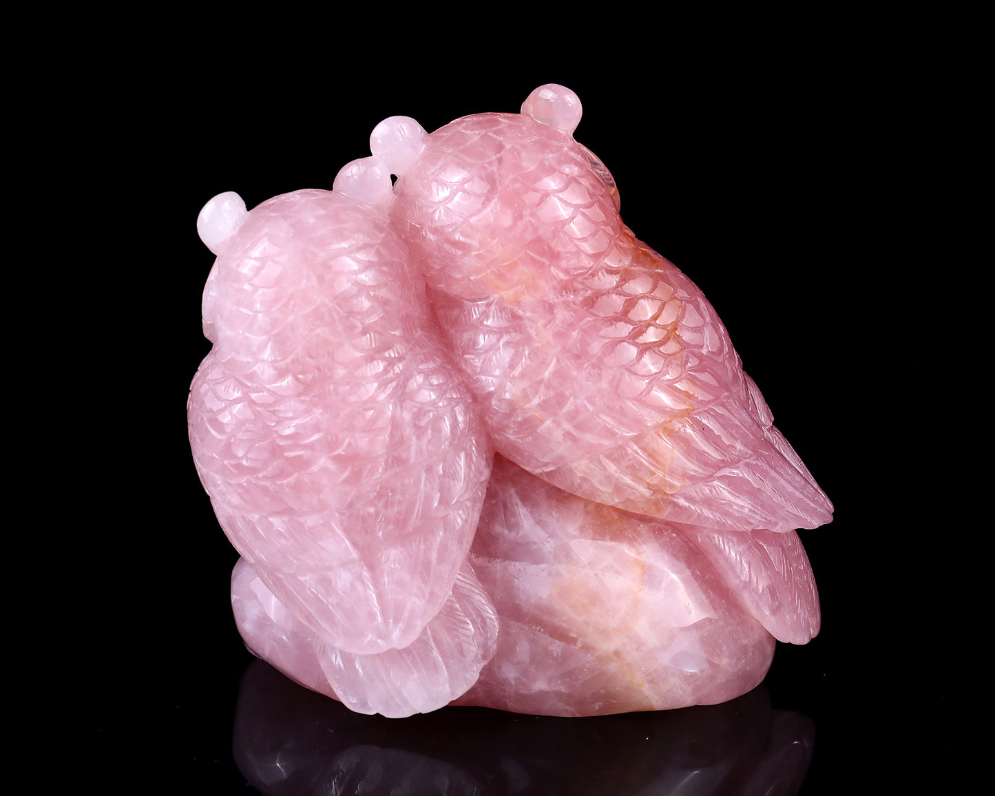 5.9" Rose Quartz Hand Carved Crystal Owls Sculpture Crystallumi