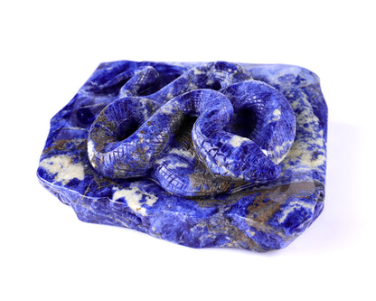 5.9" Sodalite Hand Carved Crystal Snake Sculpture Crystallumi