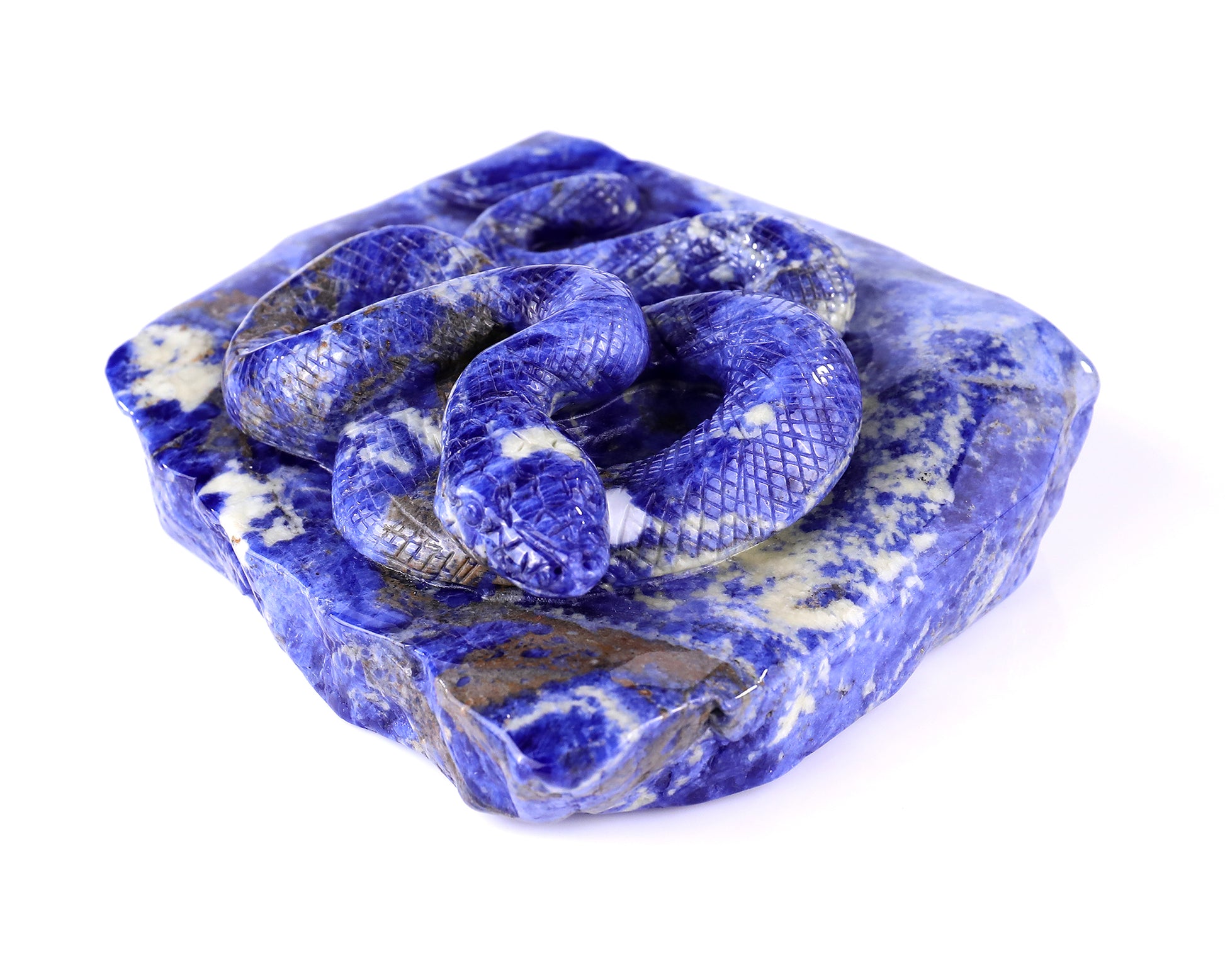 5.9" Sodalite Hand Carved Crystal Snake Sculpture Crystallumi