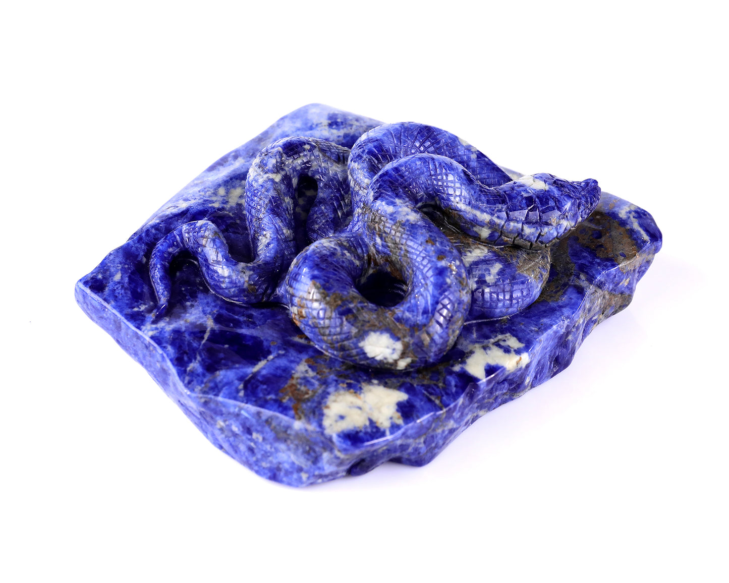 5.9" Sodalite Hand Carved Crystal Snake Sculpture Crystallumi