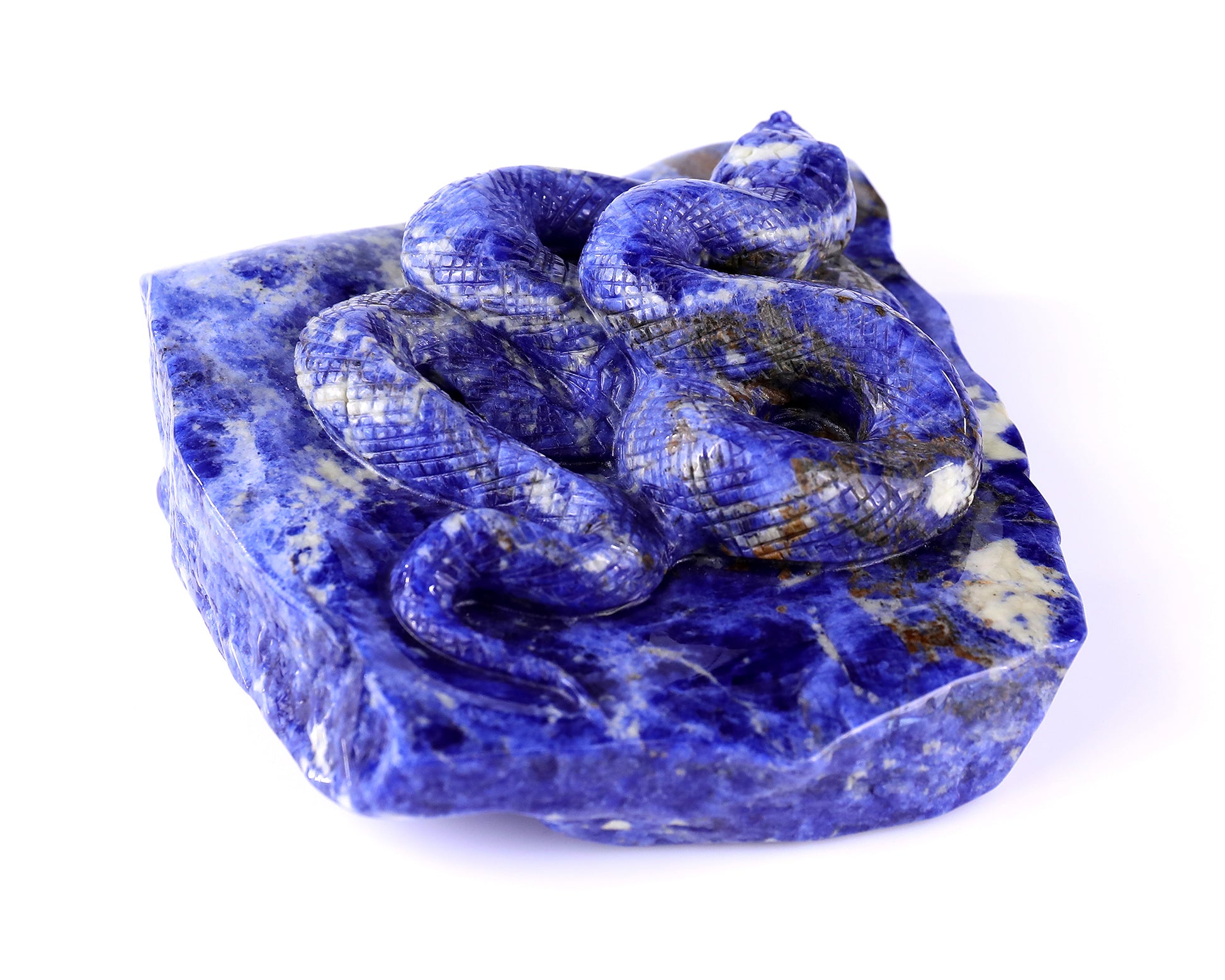 5.9" Sodalite Hand Carved Crystal Snake Sculpture Crystallumi