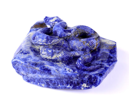 5.9" Sodalite Hand Carved Crystal Snake Sculpture Crystallumi