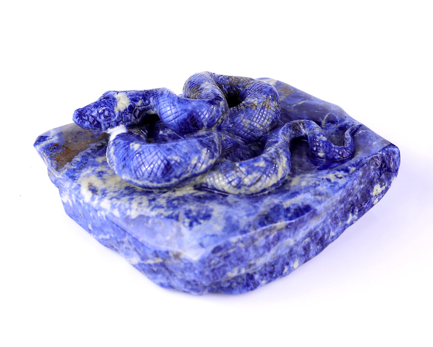 5.9" Sodalite Hand Carved Crystal Snake Sculpture Crystallumi