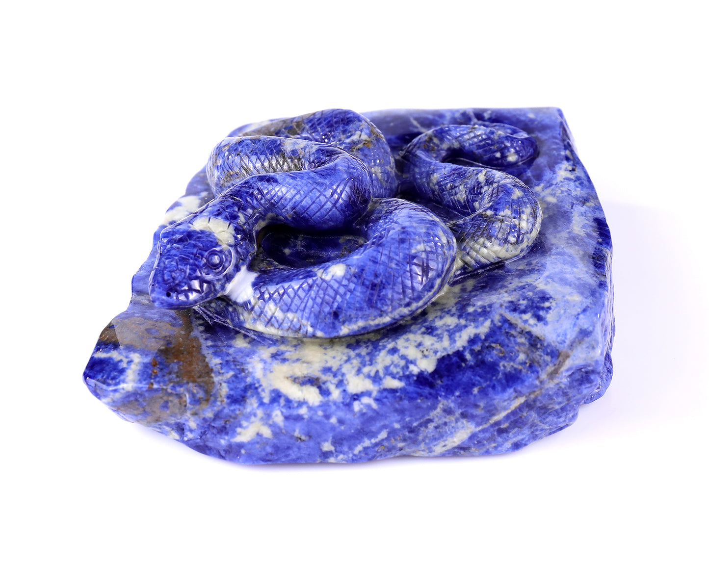 5.9" Sodalite Hand Carved Crystal Snake Sculpture Crystallumi