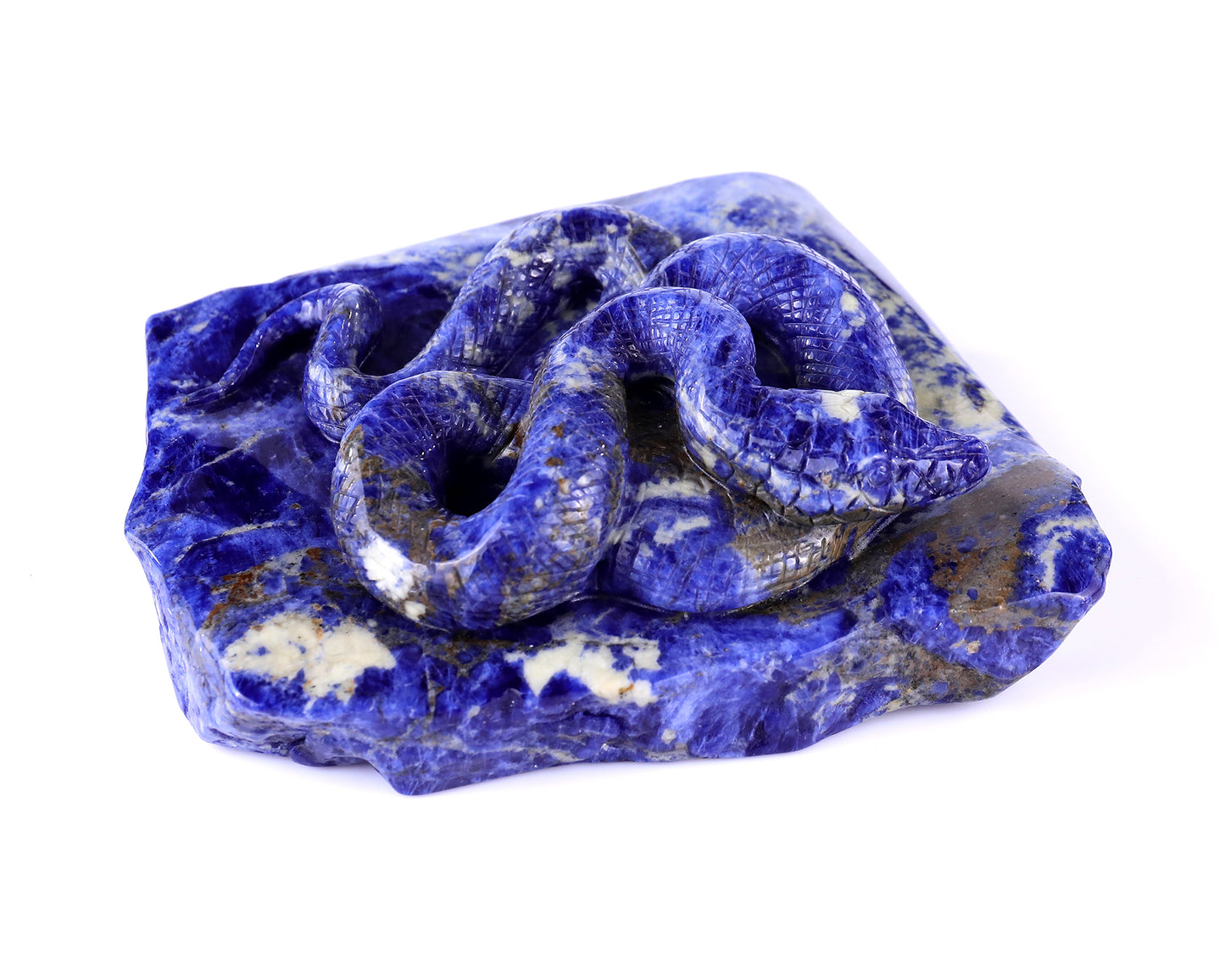 5.9" Sodalite Hand Carved Crystal Snake Sculpture Crystallumi