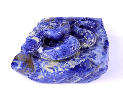 5.9" Sodalite Hand Carved Crystal Snake Sculpture Crystallumi