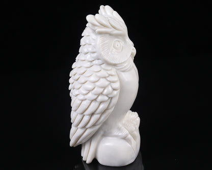 5.9" White Jade Hand Carved Crystal Owl Sculpture Crystallumi