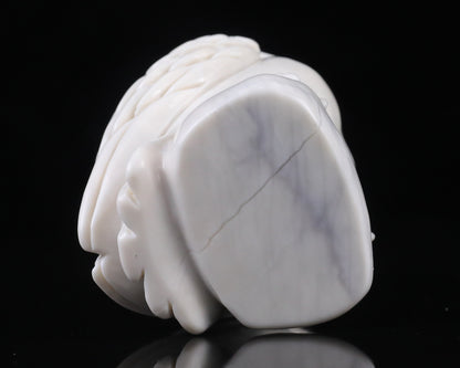 5.9" White Jade Hand Carved Crystal Owl Sculpture Crystallumi