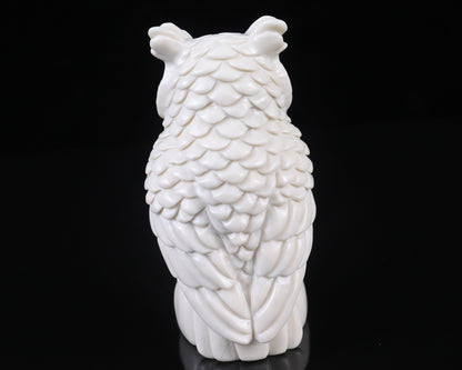 5.9" White Jade Hand Carved Crystal Owl Sculpture Crystallumi