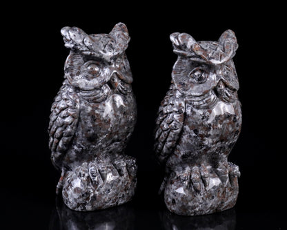 5.9" Yooperlite Hand Carved Crystal Owl Sculpture Crystallumi