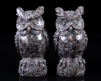 5.9" Yooperlite Hand Carved Crystal Owl Sculpture Crystallumi