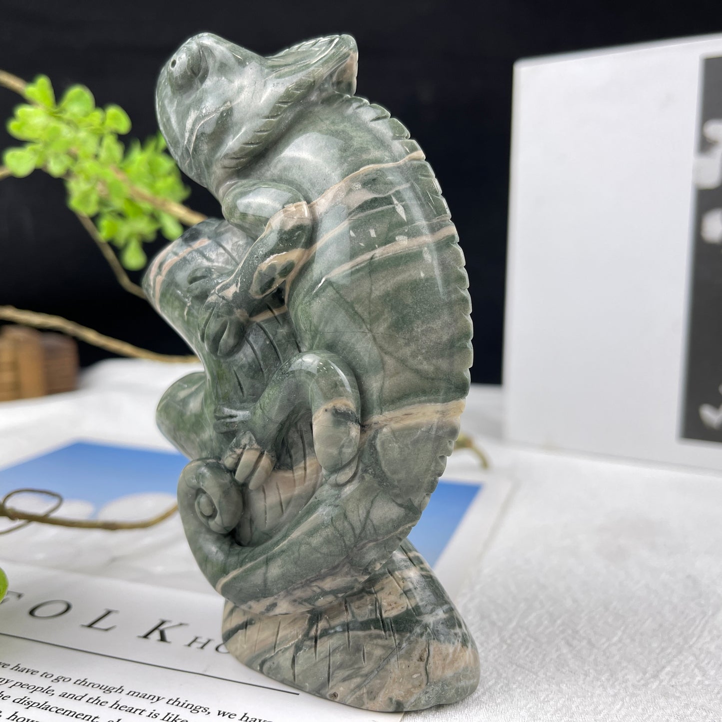 5‘’ Jiulong Jade Hand Carved Crystal Lizard Statue Decoration Crystallumi