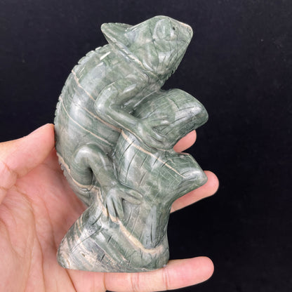 5‘’ Jiulong Jade Hand Carved Crystal Lizard Statue Decoration Crystallumi