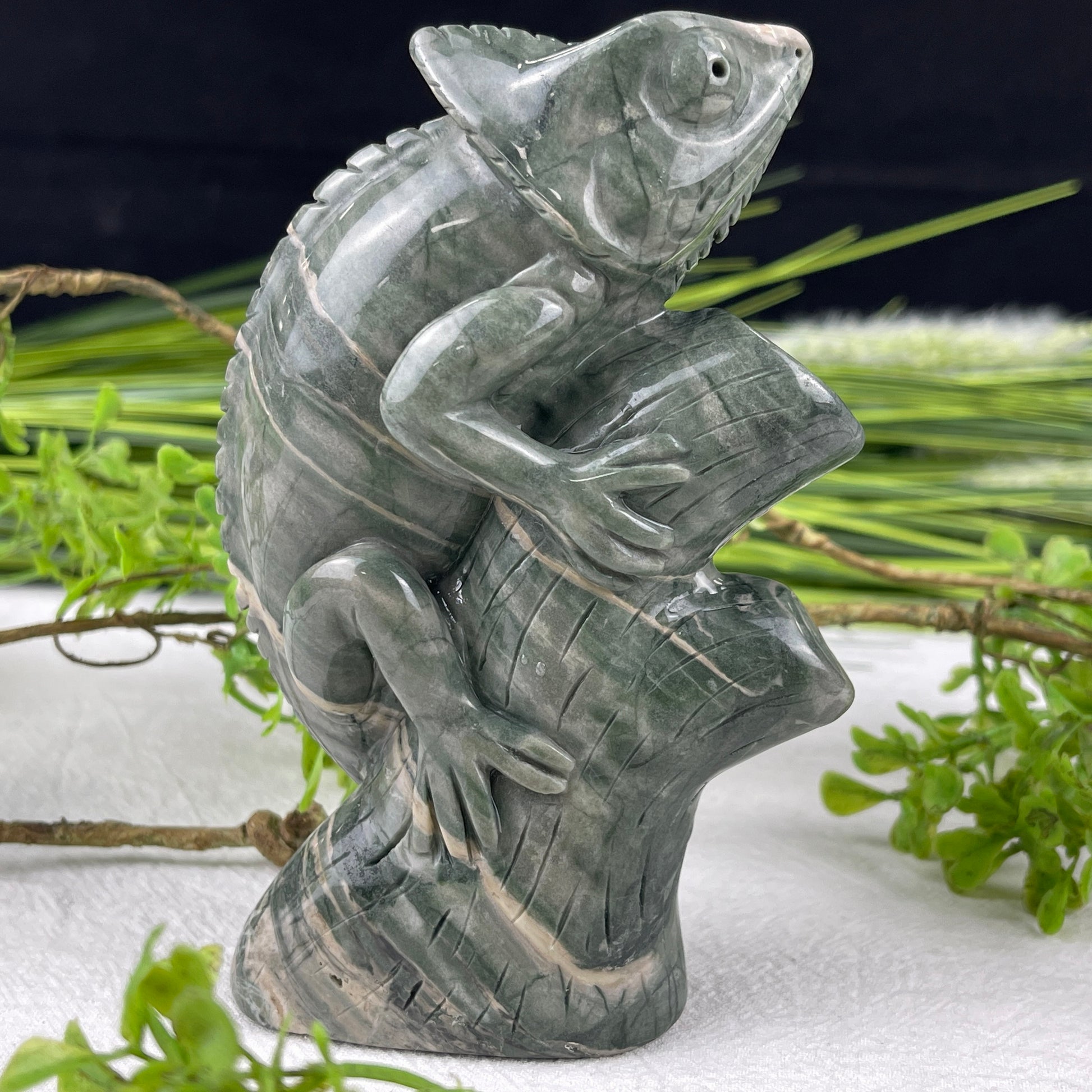 5‘’ Jiulong Jade Hand Carved Crystal Lizard Statue Decoration Crystallumi