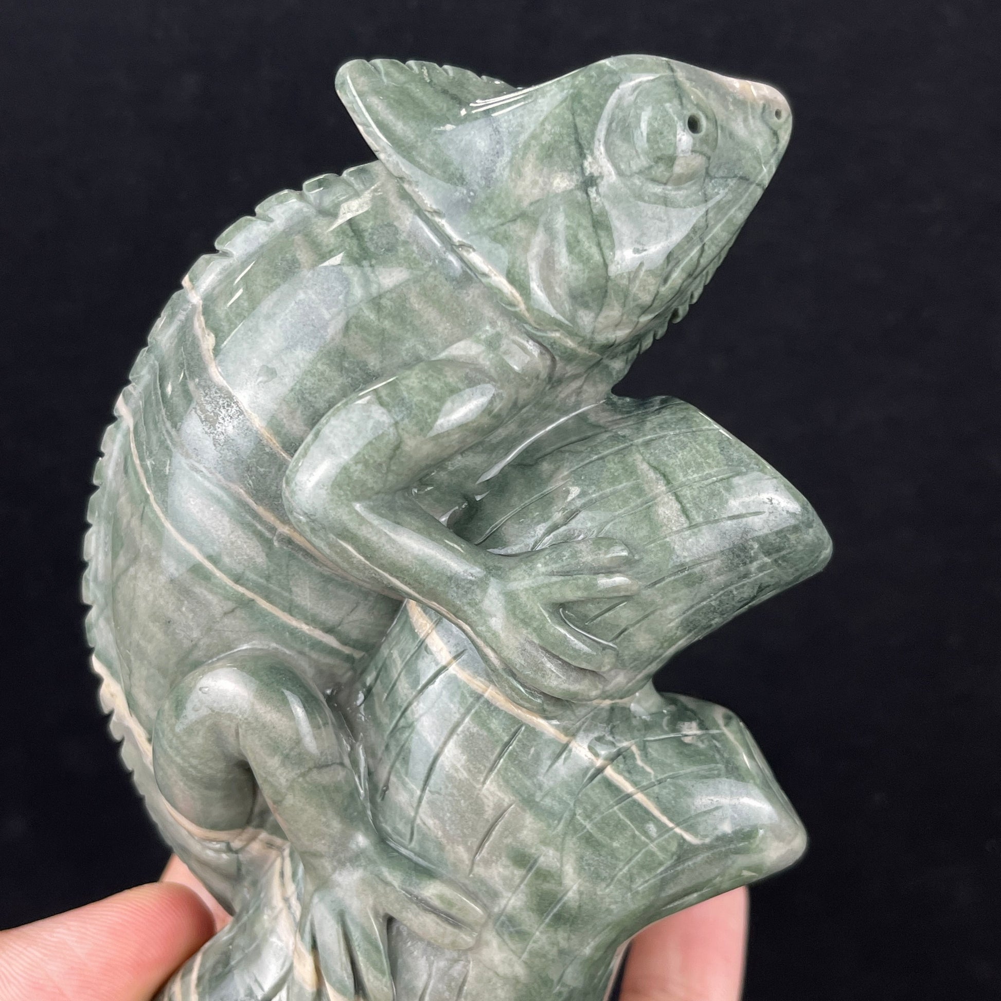 5‘’ Jiulong Jade Hand Carved Crystal Lizard Statue Decoration Crystallumi