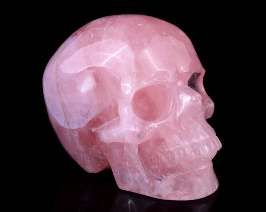 4.4" Rose Quartz Hand Carved Crystal Realistic Skull Sculpture