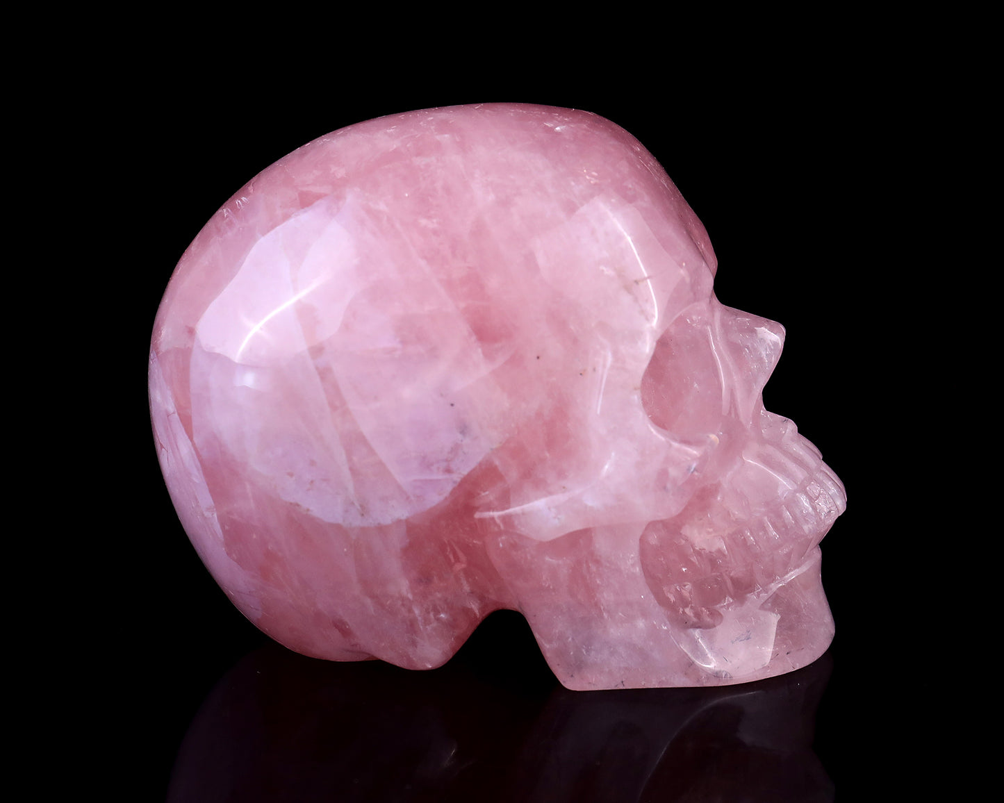 4.4" Rose Quartz Hand Carved Crystal Realistic Skull Sculpture