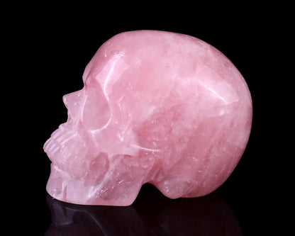 4.4" Rose Quartz Hand Carved Crystal Realistic Skull Sculpture