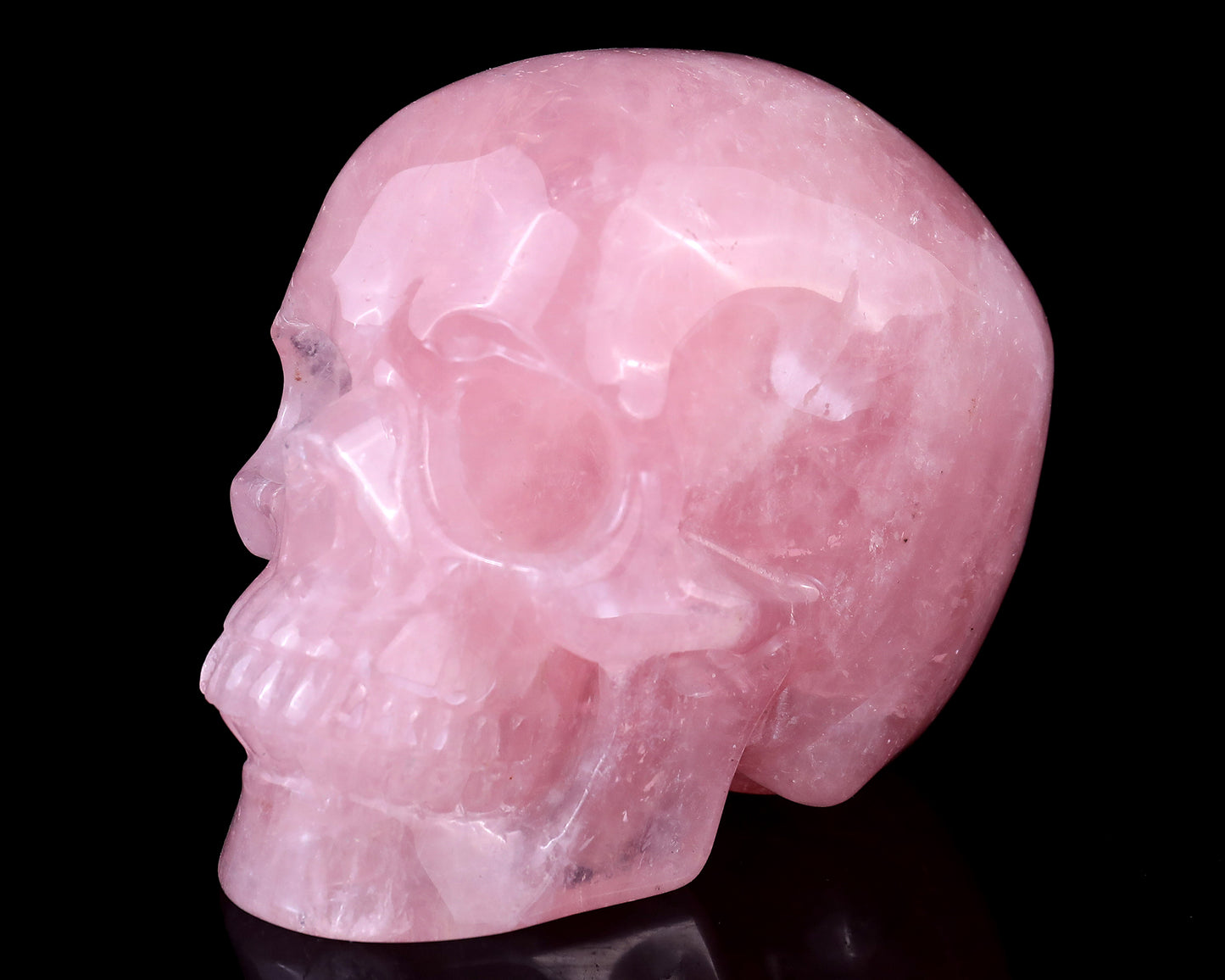 4.4" Rose Quartz Hand Carved Crystal Realistic Skull Sculpture