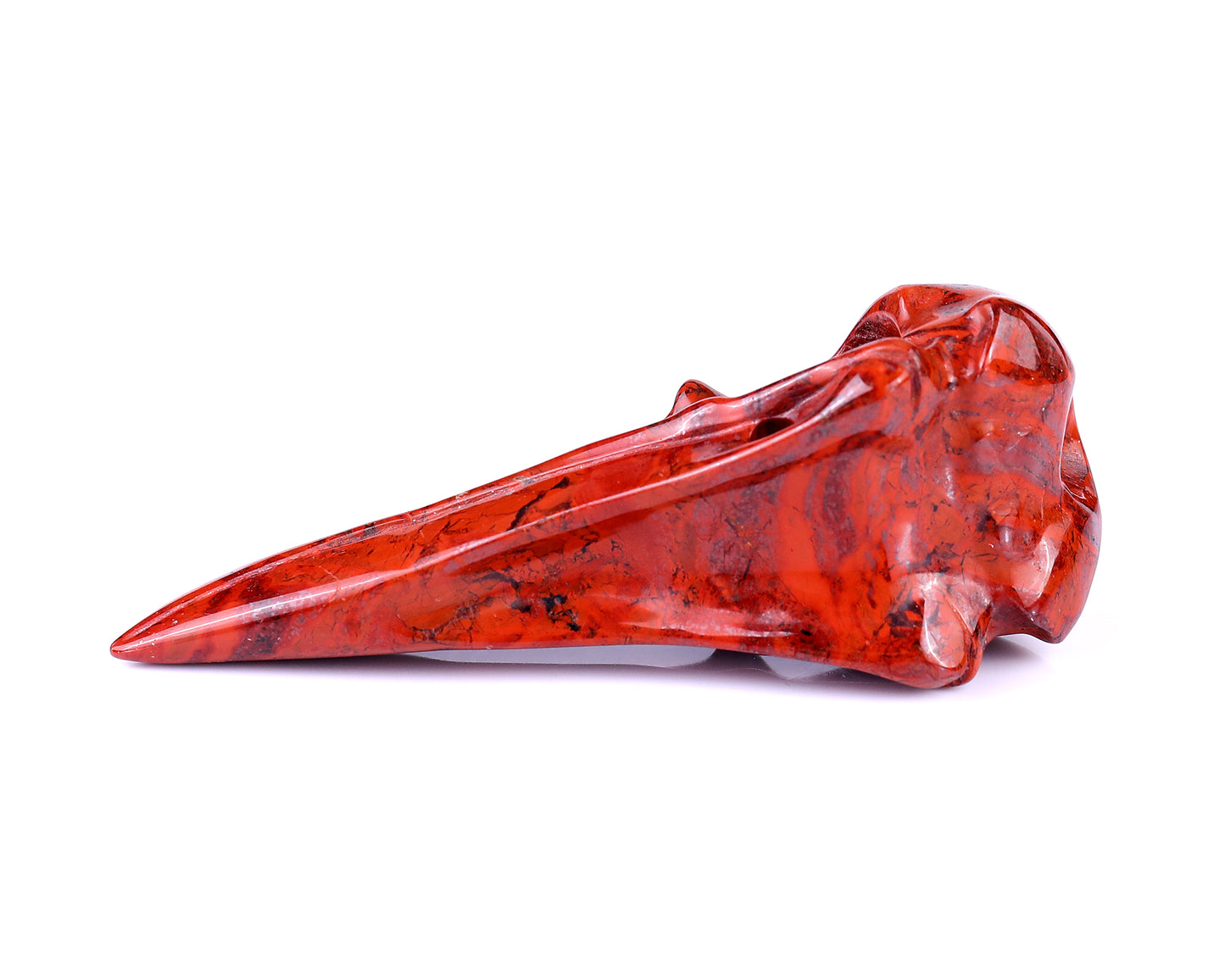 4.7" Red Jasper Carved Crystal Raven Skull Sculpture