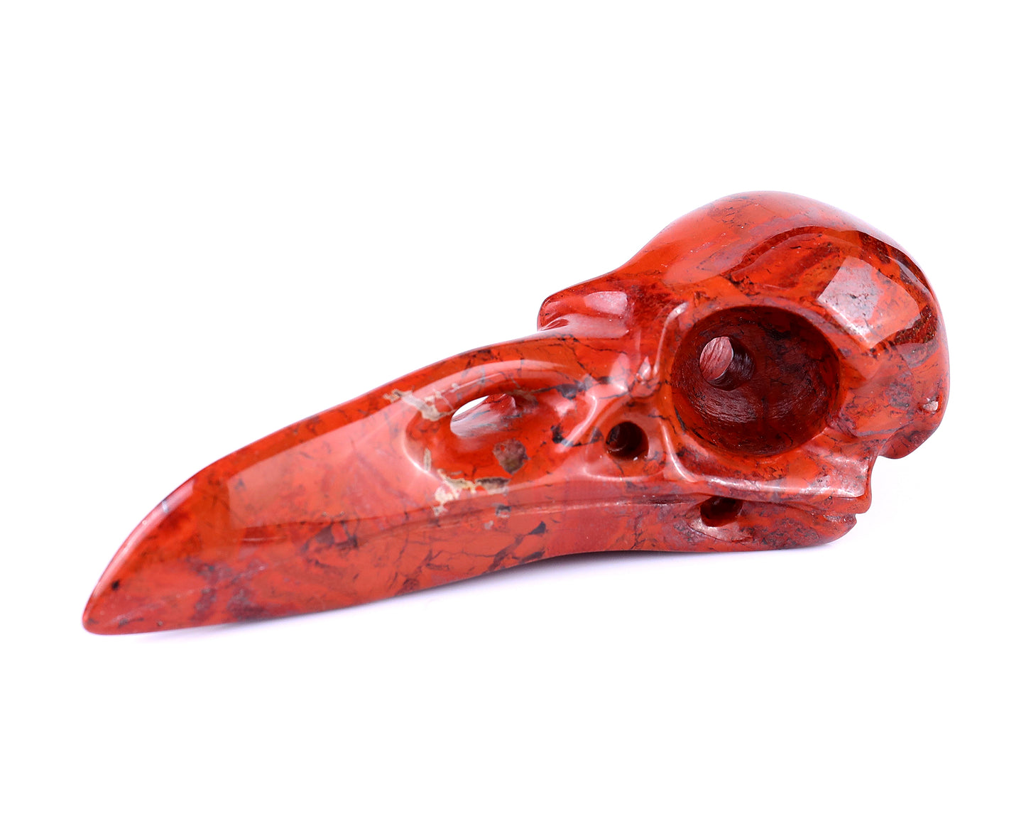 4.7" Red Jasper Carved Crystal Raven Skull Sculpture