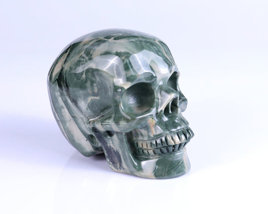 4.3" Jiulong Jade Hand Carved Crystal Realistic Skull Sculpture