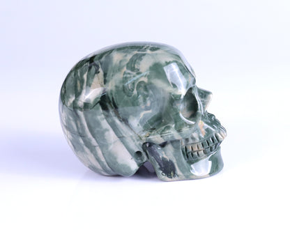 4.3" Jiulong Jade Hand Carved Crystal Realistic Skull Sculpture