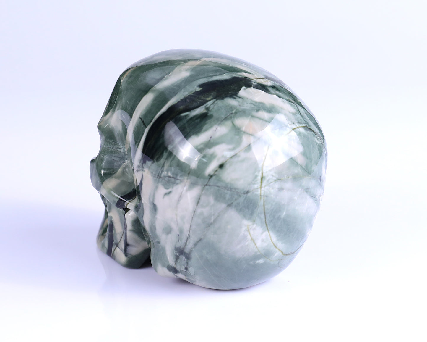 4.3" Jiulong Jade Hand Carved Crystal Realistic Skull Sculpture