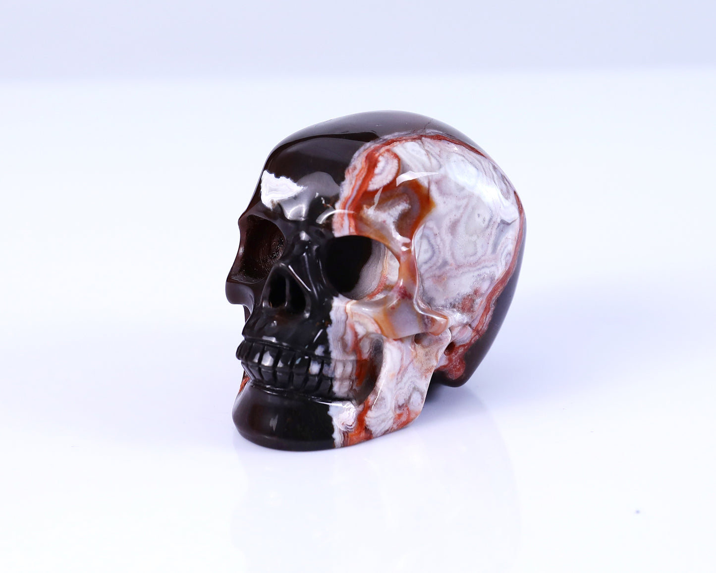 3.0" Lace Crazy Agate Hand Carved Crystal Realistic Skull Sculpture