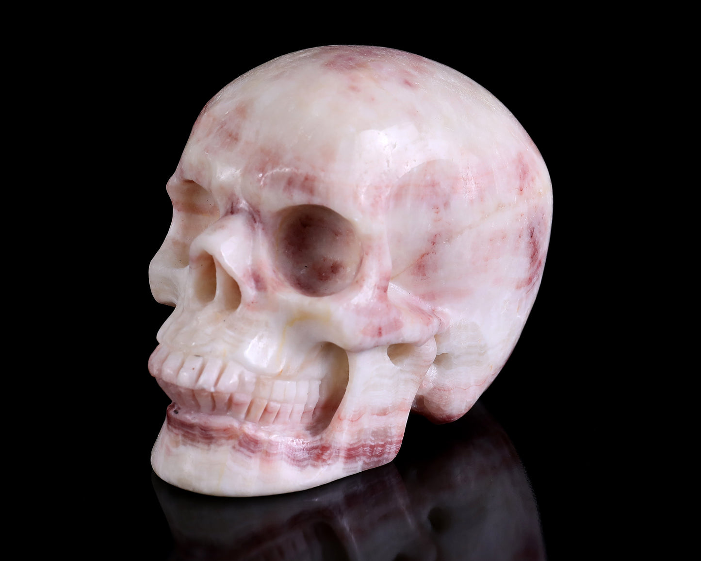 4.3" Red Zebra Agate Hand Carved Crystal Realistic Skull Sculpture