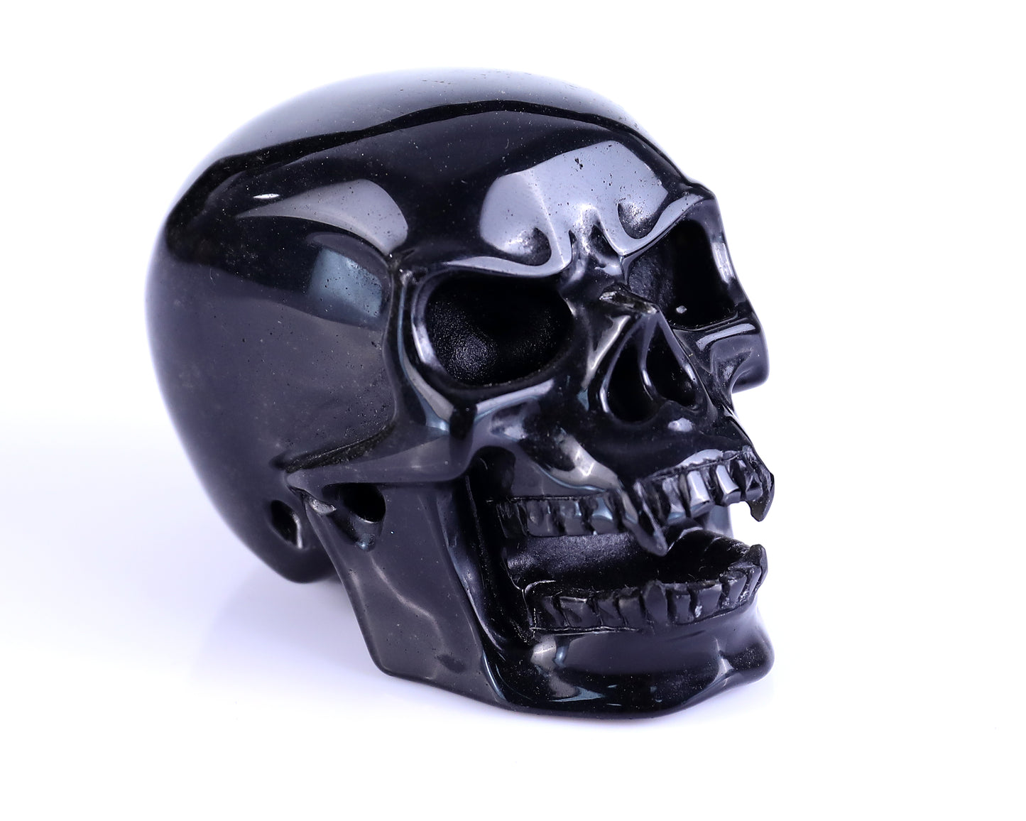 3.0" Black Obsidian Hand Carved Crystal Realistic Skull Sculpture