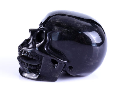 3.0" Black Obsidian Hand Carved Crystal Realistic Skull Sculpture