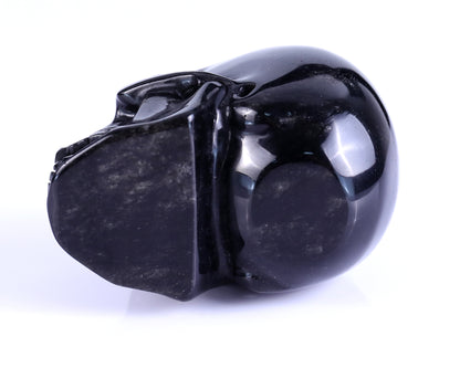 3.0" Black Obsidian Hand Carved Crystal Realistic Skull Sculpture