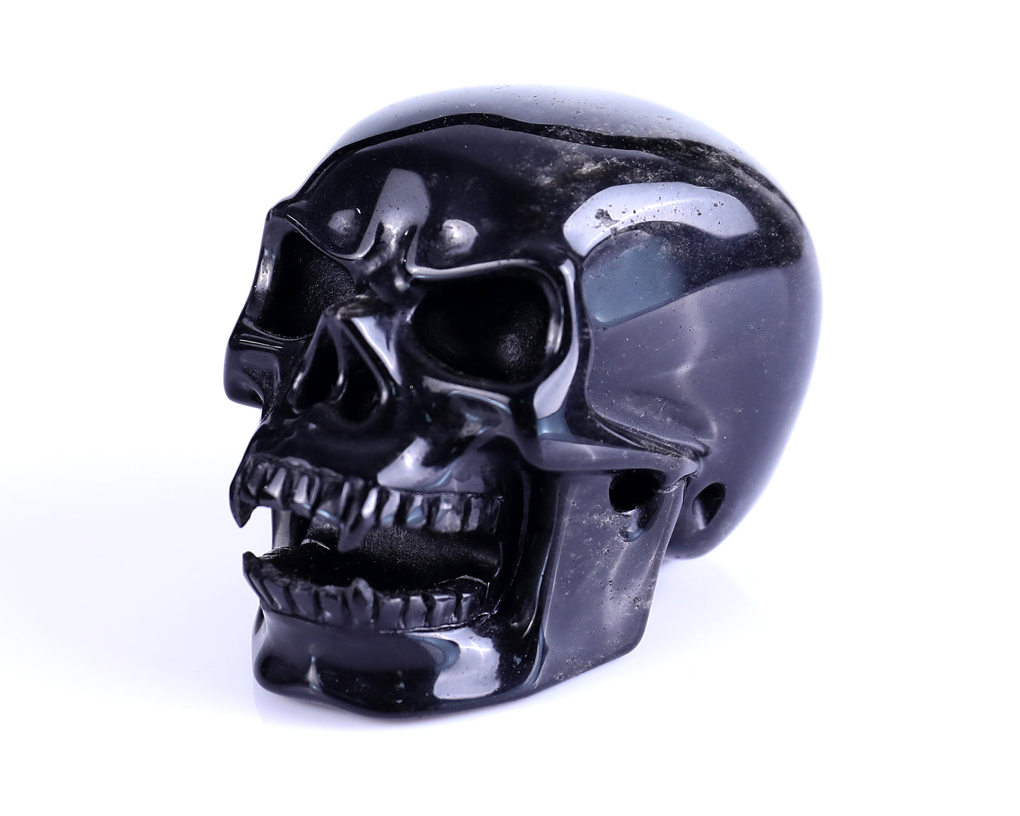 3.0" Black Obsidian Hand Carved Crystal Realistic Skull Sculpture