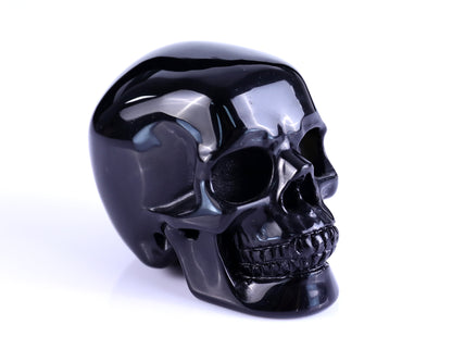 3.0" Black Obsidian Hand Carved Crystal Realistic Skull Sculpture