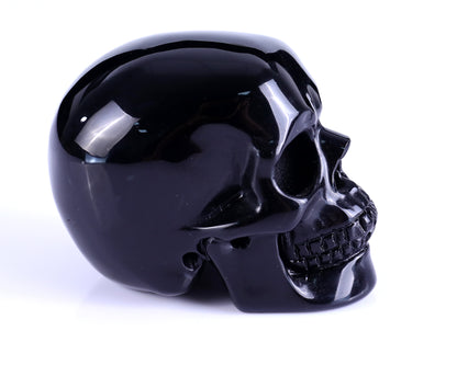 3.0" Black Obsidian Hand Carved Crystal Realistic Skull Sculpture